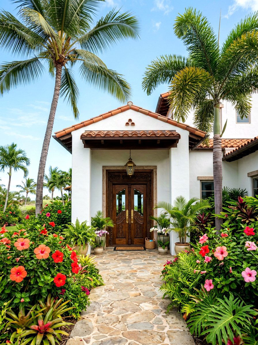Tropical Palms - 30 house entrance landscaping ideas