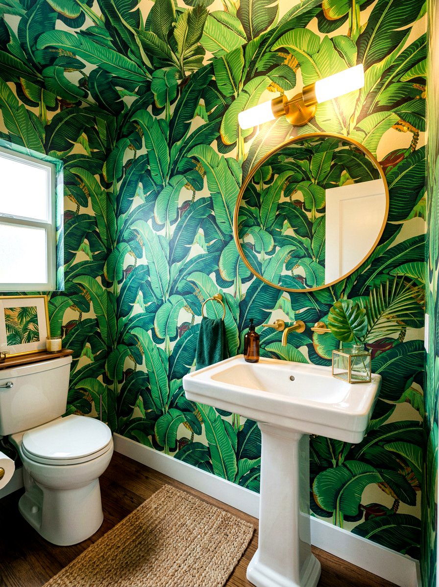 Tropical Pattern Powder Room - 30 botanical drench room ideas
