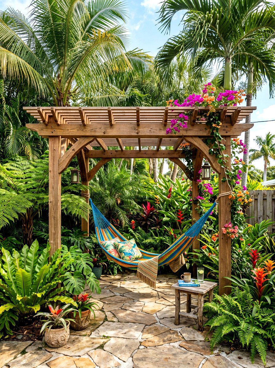 Tropical Pergola Garden - 30 pergola decorating ideas