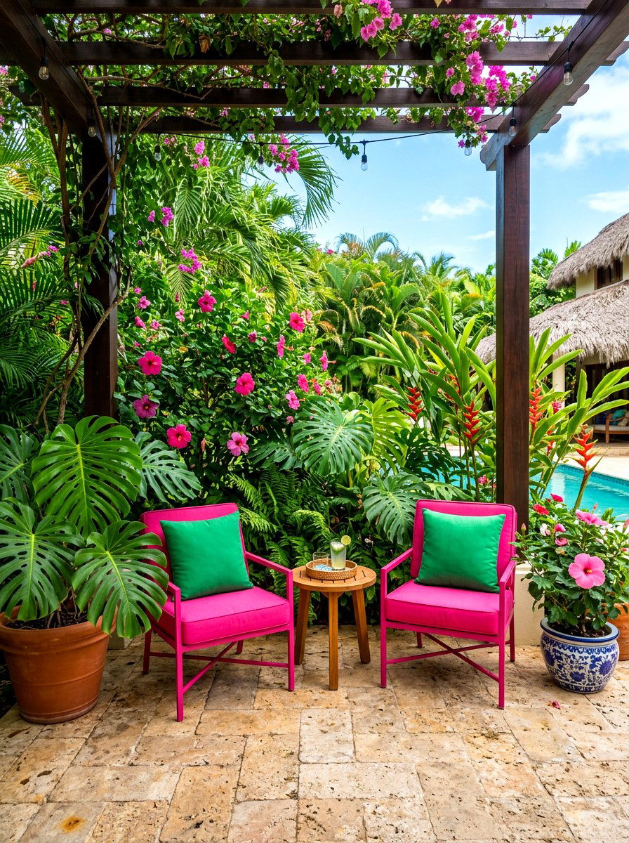 Tropical Pink And Green Patio - 30 patio color scheme ideas
