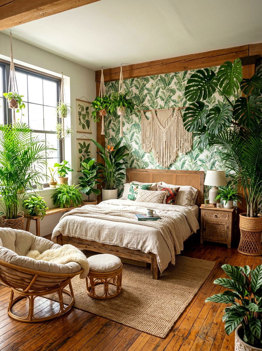 Tropical Plant Decor - 30 maximalist bedroom ideas