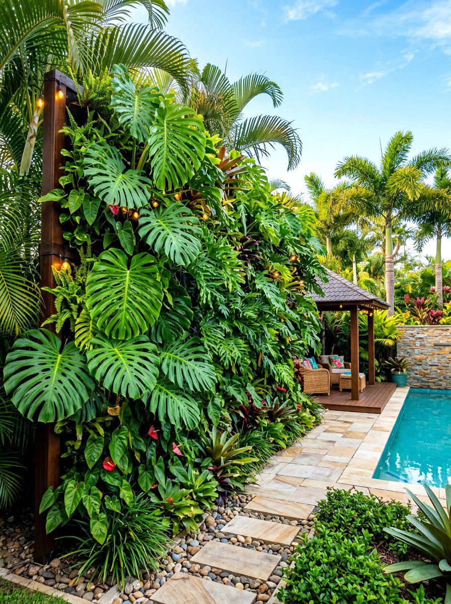 Tropical Plant Garden Wall - 30 fence vertical garden ideas