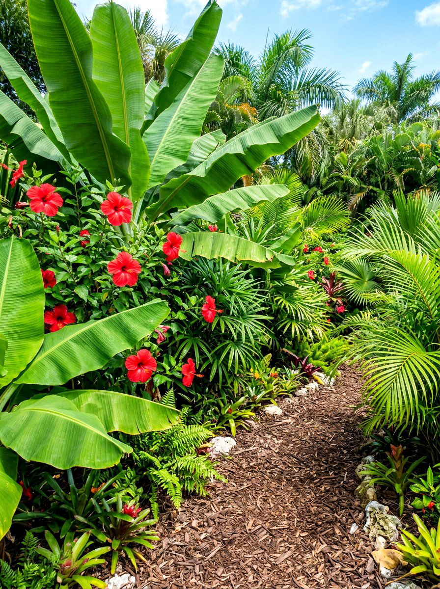 Tropical Plant Landscape Border - 30 private backyard oasis ideas