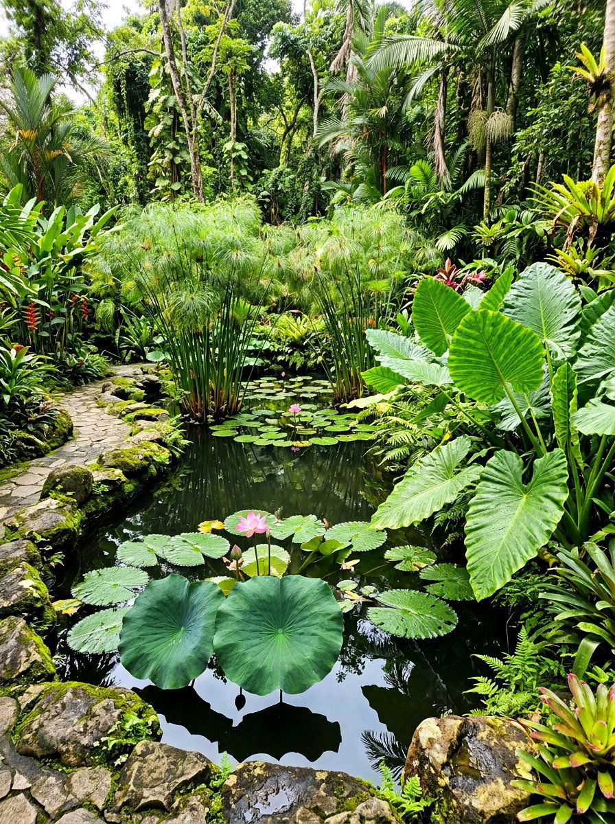 Tropical Plant Pond - 30 frog pond ideas