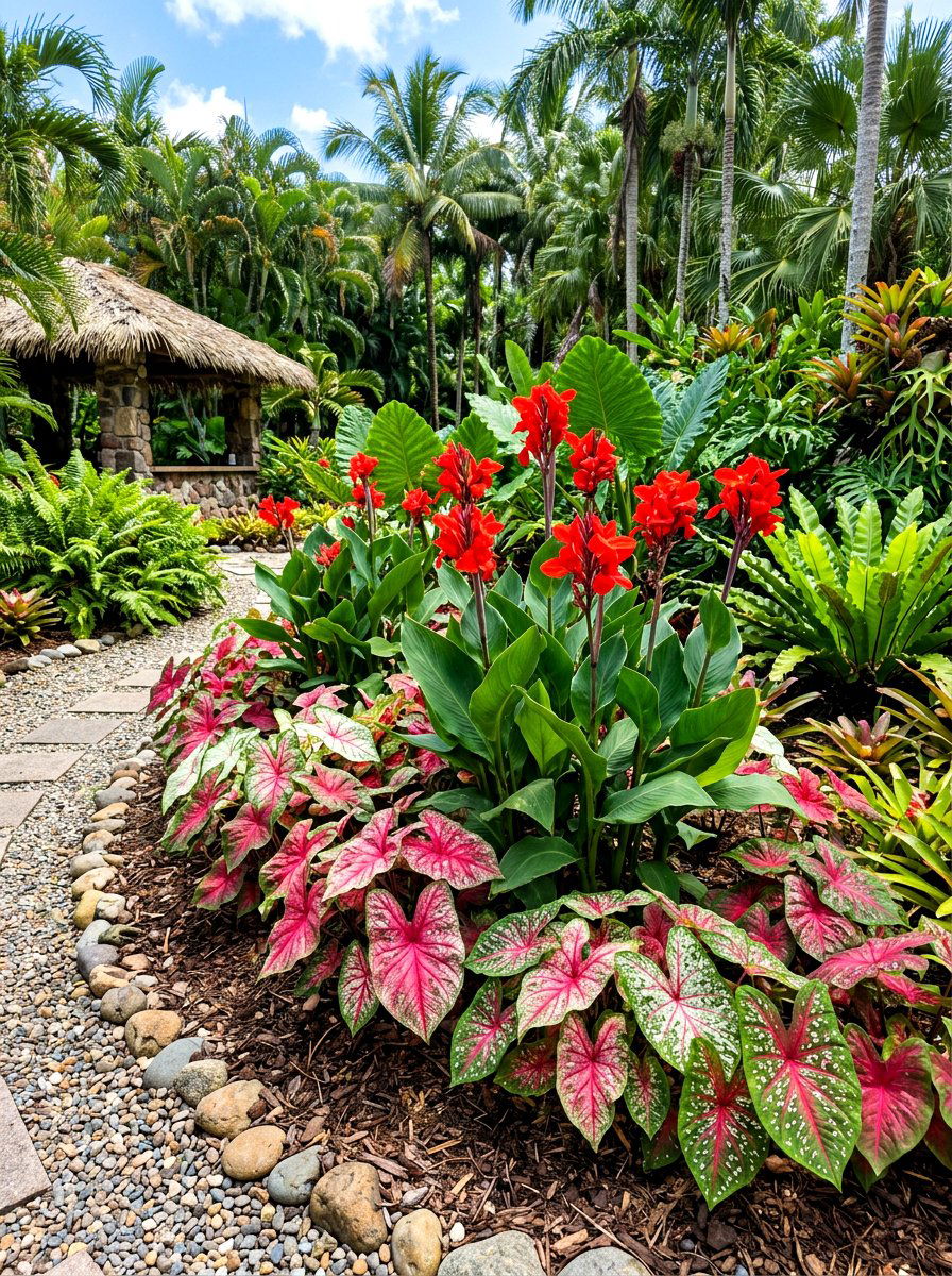 Tropical Plant Tree Bed - 30 tree ring flower bed ideas