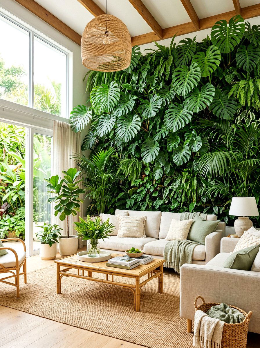 Tropical Plant Wall Living Room - 30 living room plant wall ideas