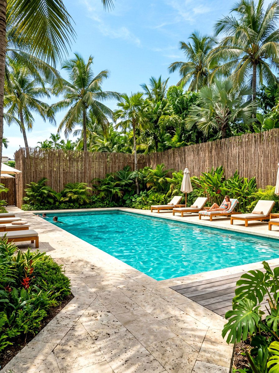 Tropical Pool Area Surround - 30 reed fence ideas