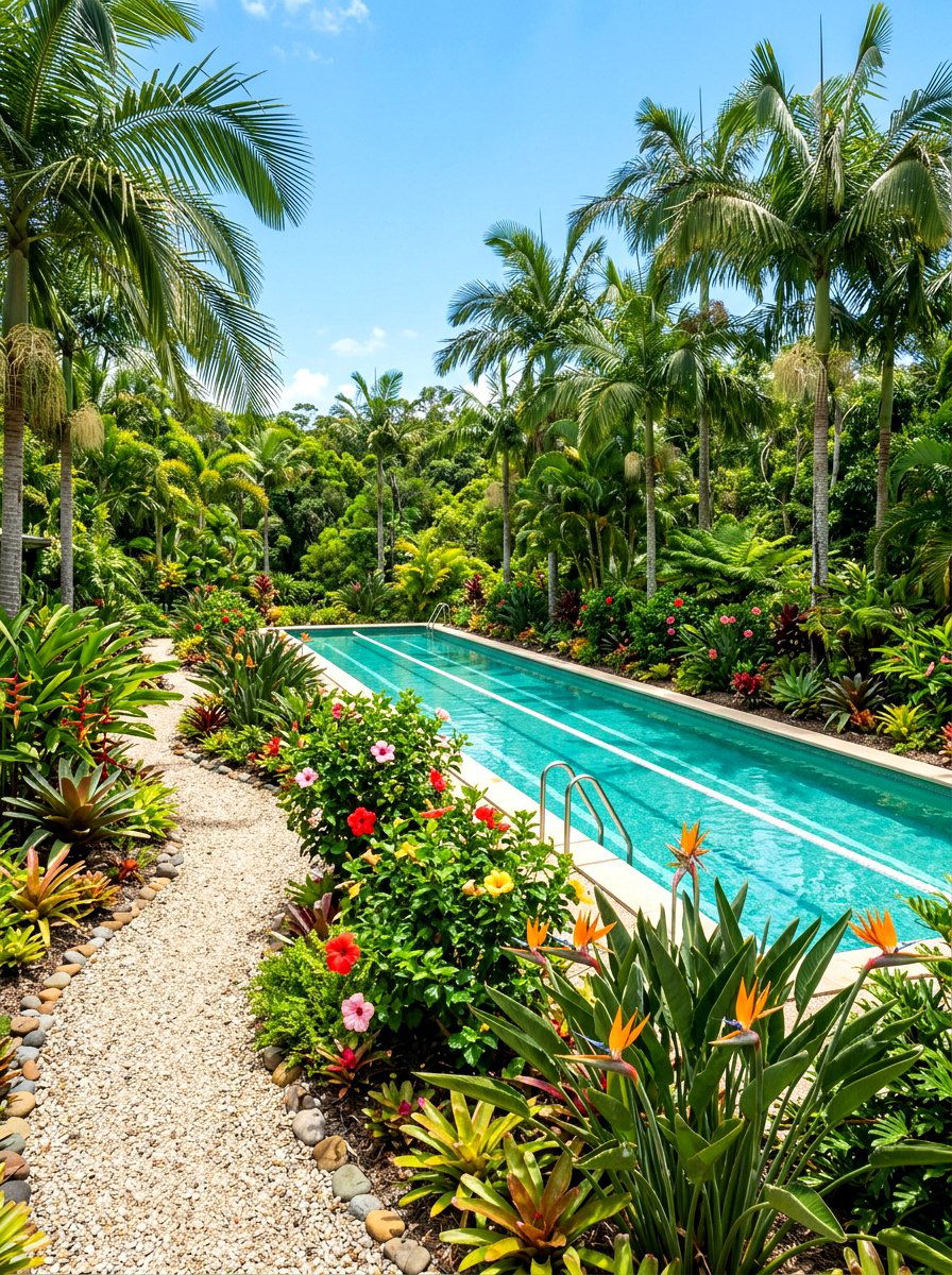 Tropical Pool Plants - 30 lap pool backyard decor ideas