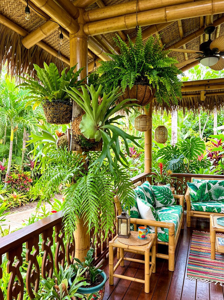 Tropical Porch Hanging Fern - 30 hanging fern porch ideas