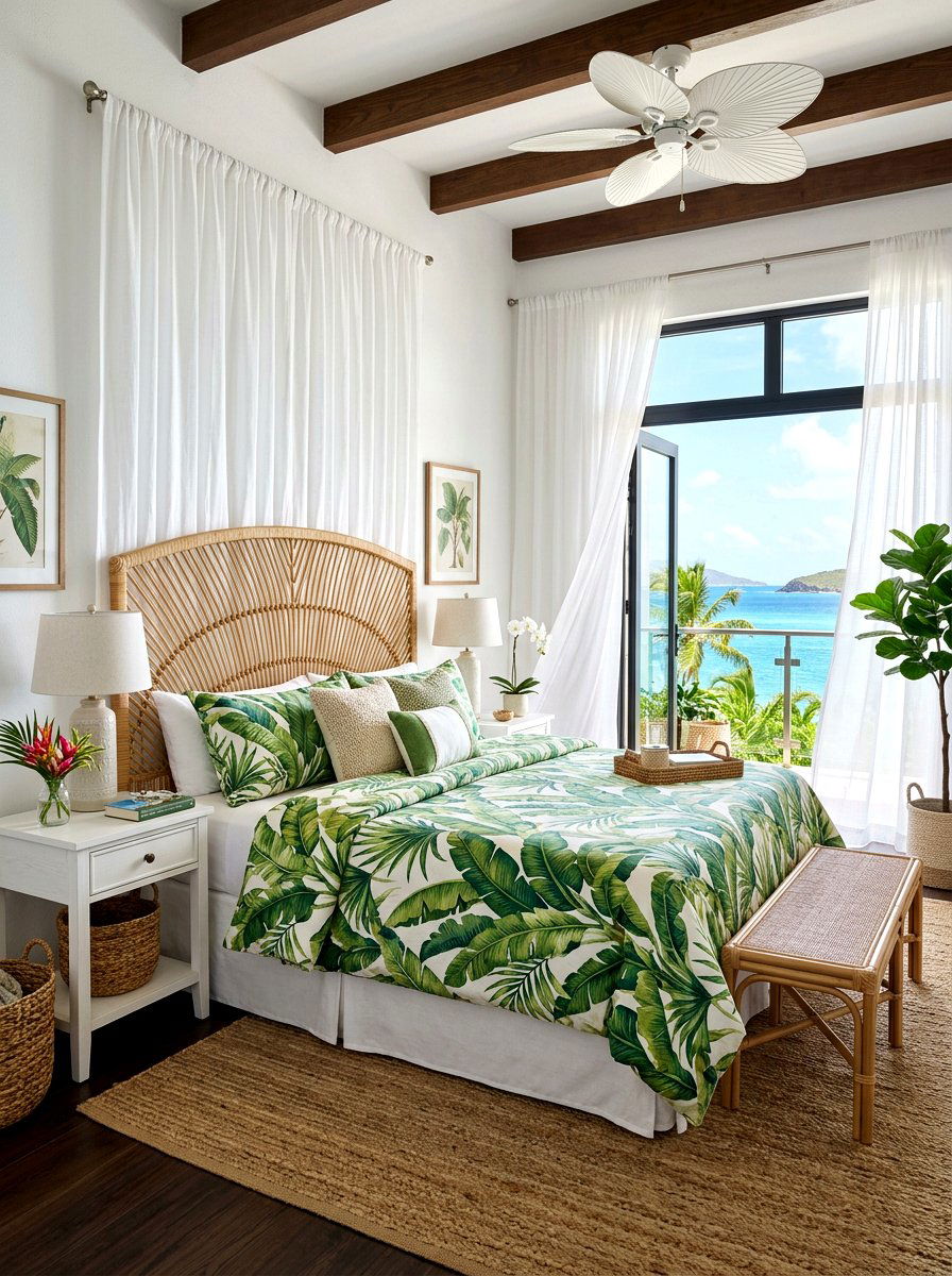Tropical Print Bedding - 30 palm beach decor ideas