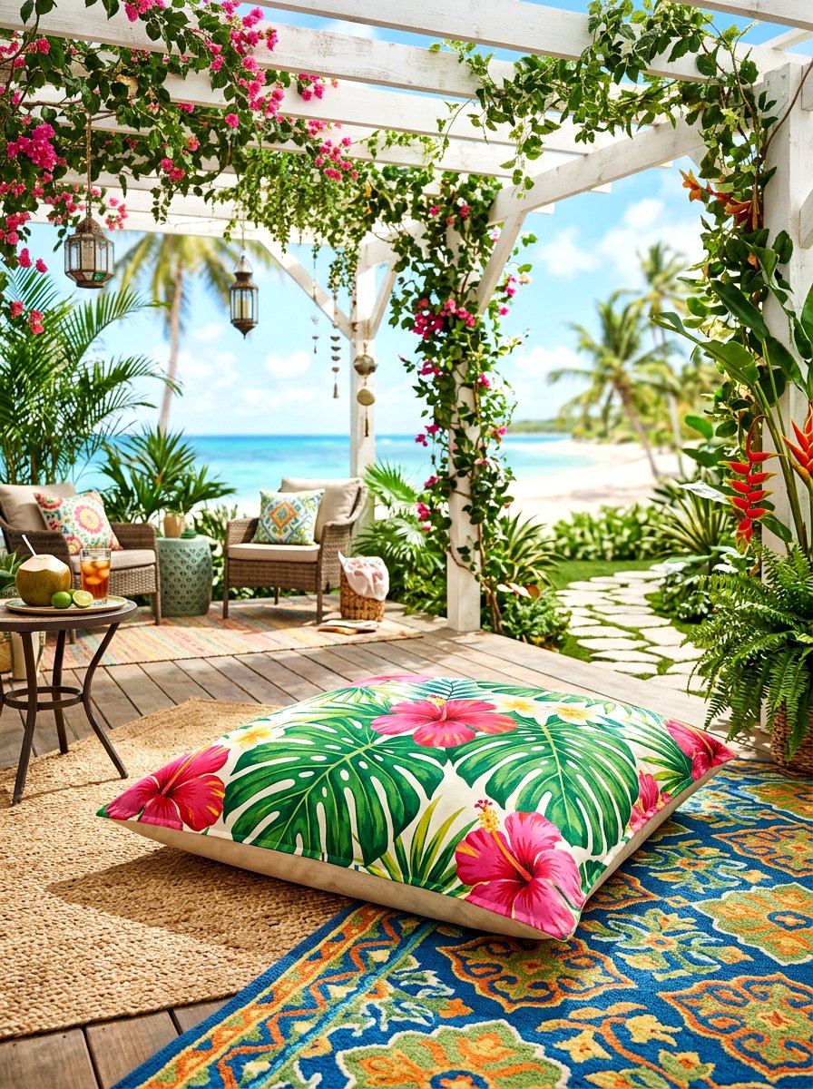 Tropical Print Floor Cushion - 30 outdoor floor cushion ideas