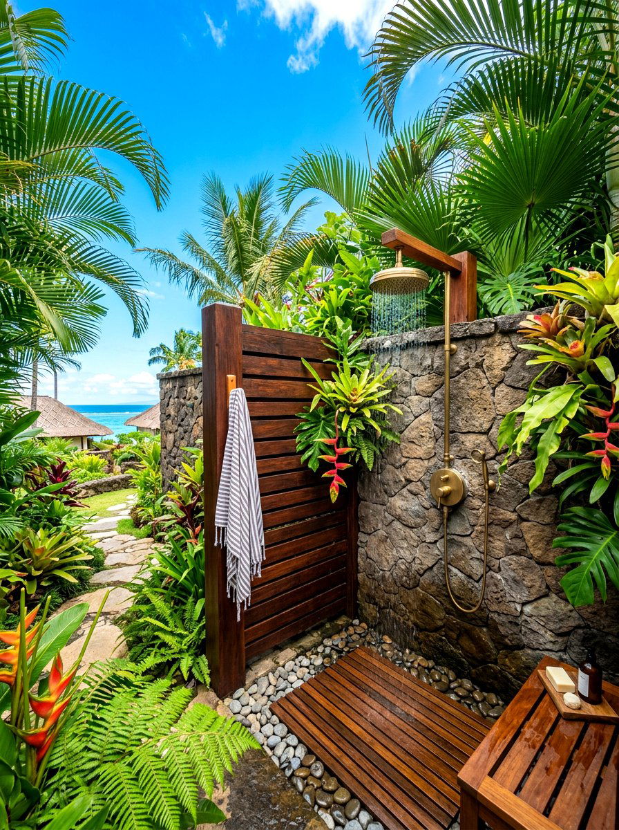 Tropical Resort Outdoor Shower - 30 vacation home vibe ideas