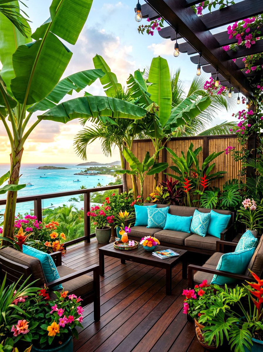 Tropical Rooftop Paradise - 30 rooftop patio lounge ideas aesthetic