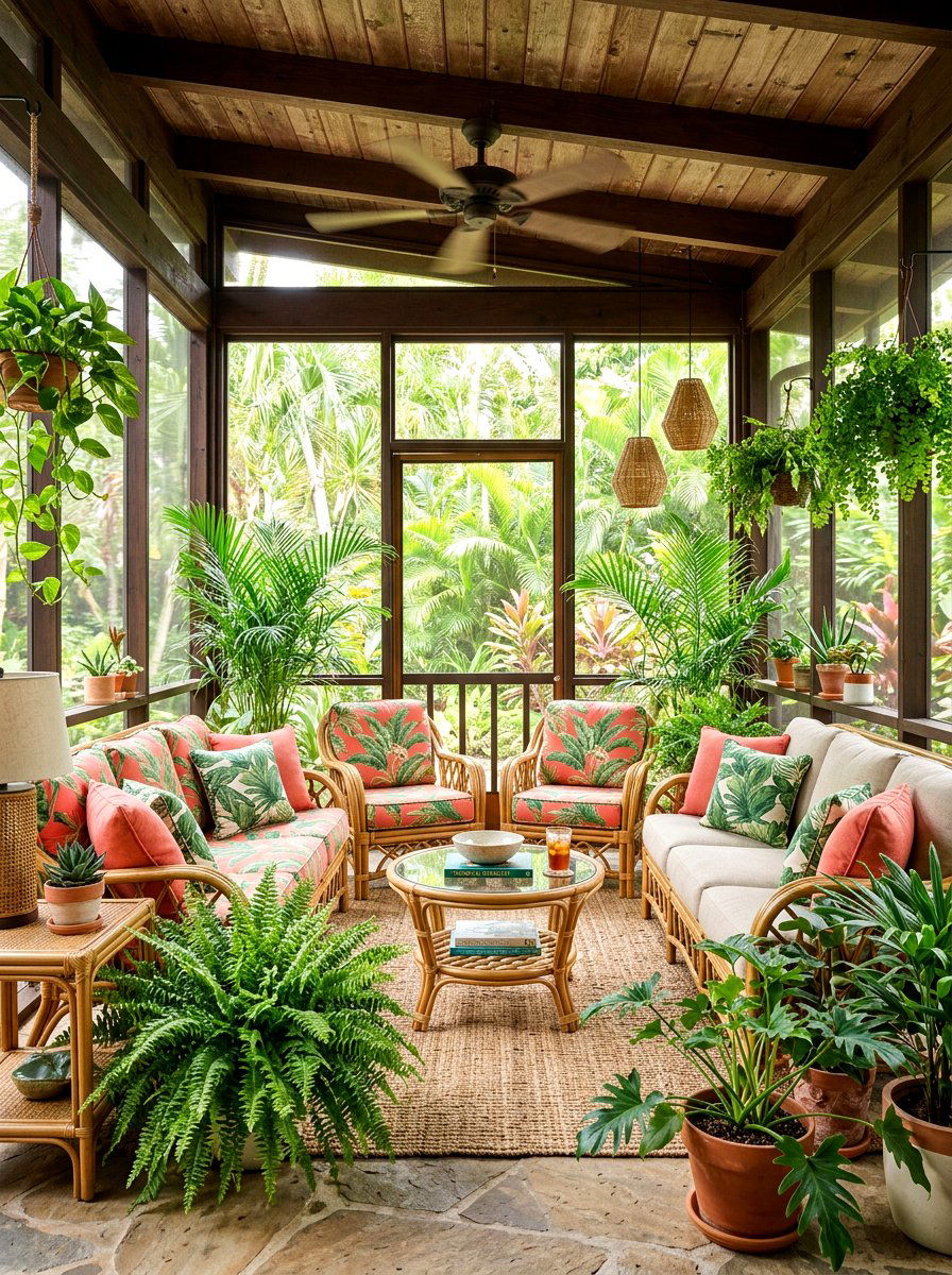 Tropical Screened In Porch - 30 screened in porch ideas