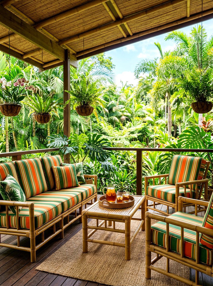Tropical Striped Porch Set - 30 striped summer porch ideas