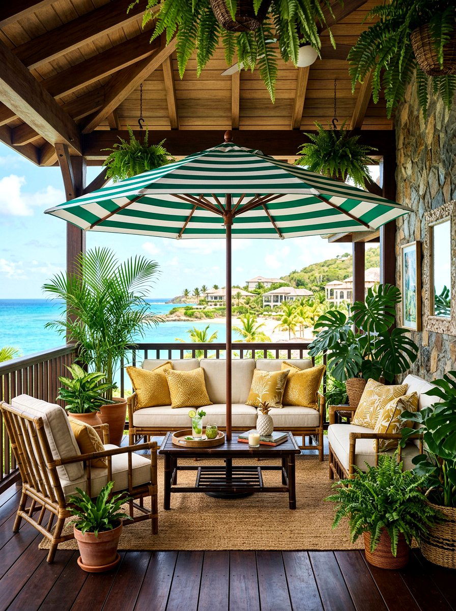 Tropical Striped Umbrella - 30 striped porch umbrella ideas