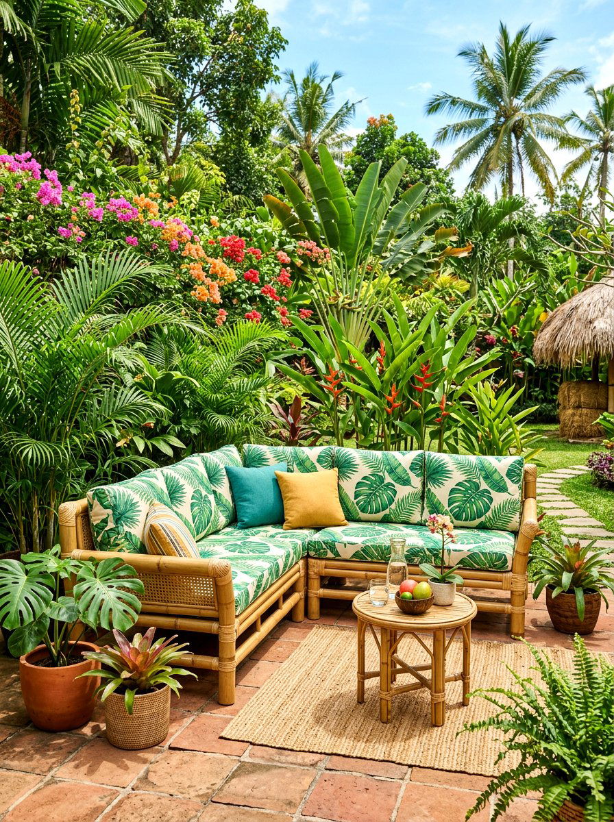 Tropical Style Bamboo Corner Lounge - 30 deck corner seating ideas