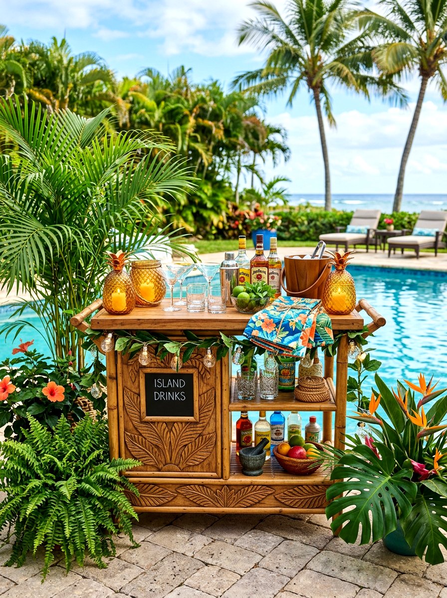 Tropical Style Bar Cart - 30 outdoor bar cart ideas