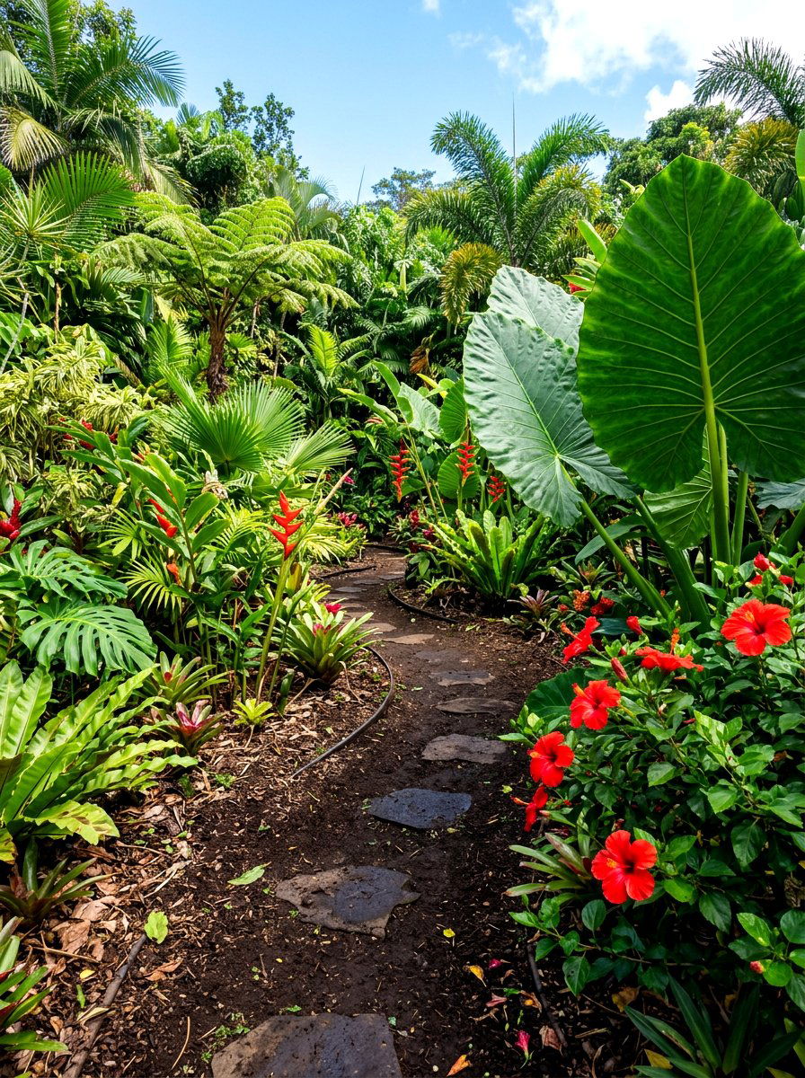 Tropical Style Curved Garden - 30 curved flower bed ideas