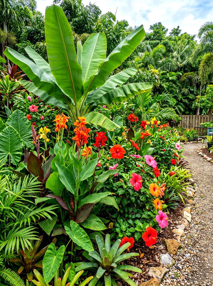 Tropical Style Garden Border - 30 mixed border garden ideas