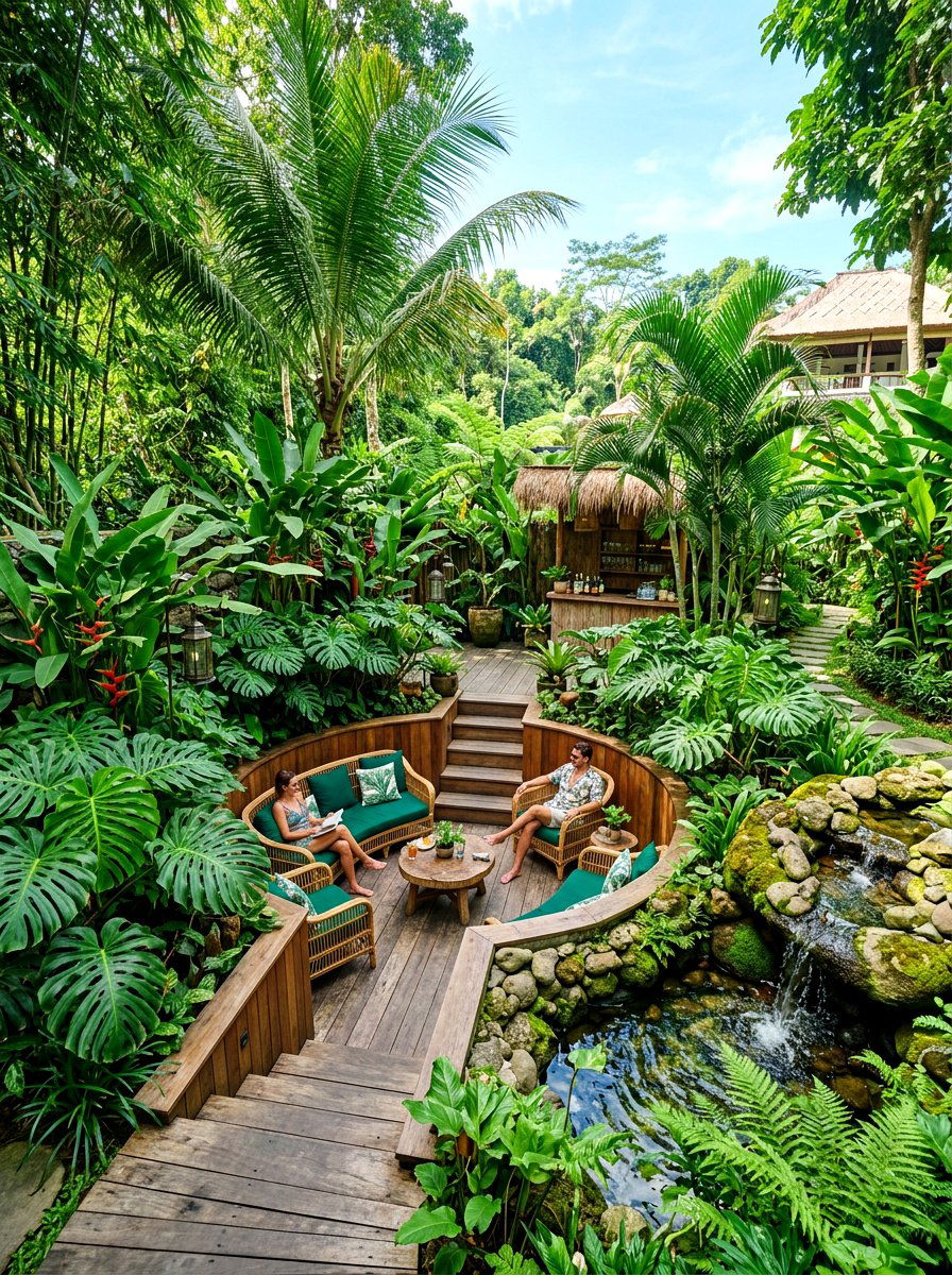 Tropical Sunken Jungle Lounge - 30 sunken backyard seating ideas