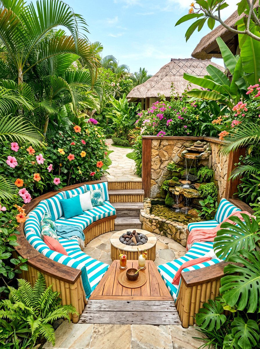 Tropical Sunken Lounge Area - 30 conversation pit patio ideas