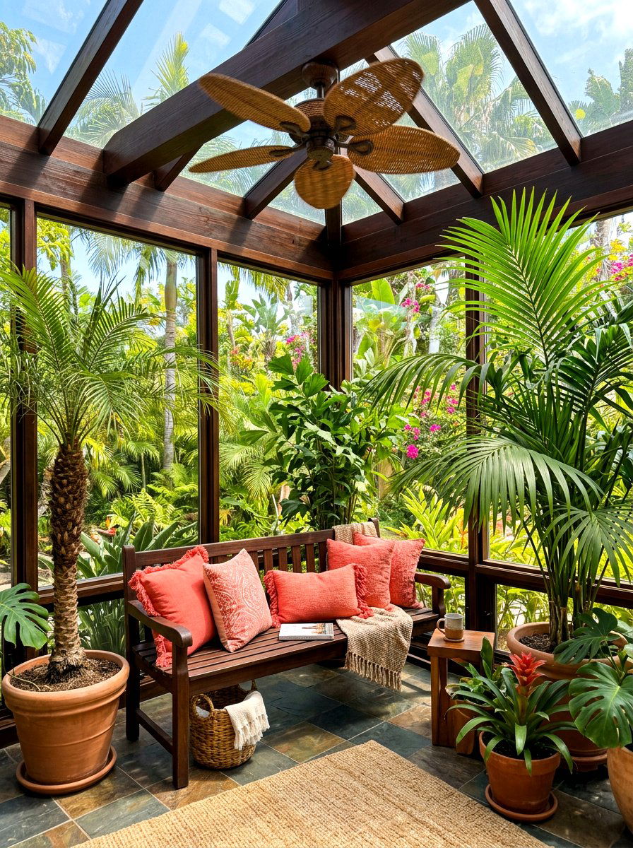 Tropical Sunroom Corner - 30 apartment sunroom corner ideas