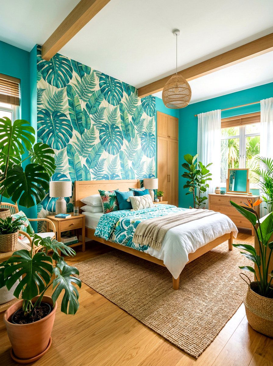 Tropical Teal Bedroom - 30 ocean blue bedroom ideas