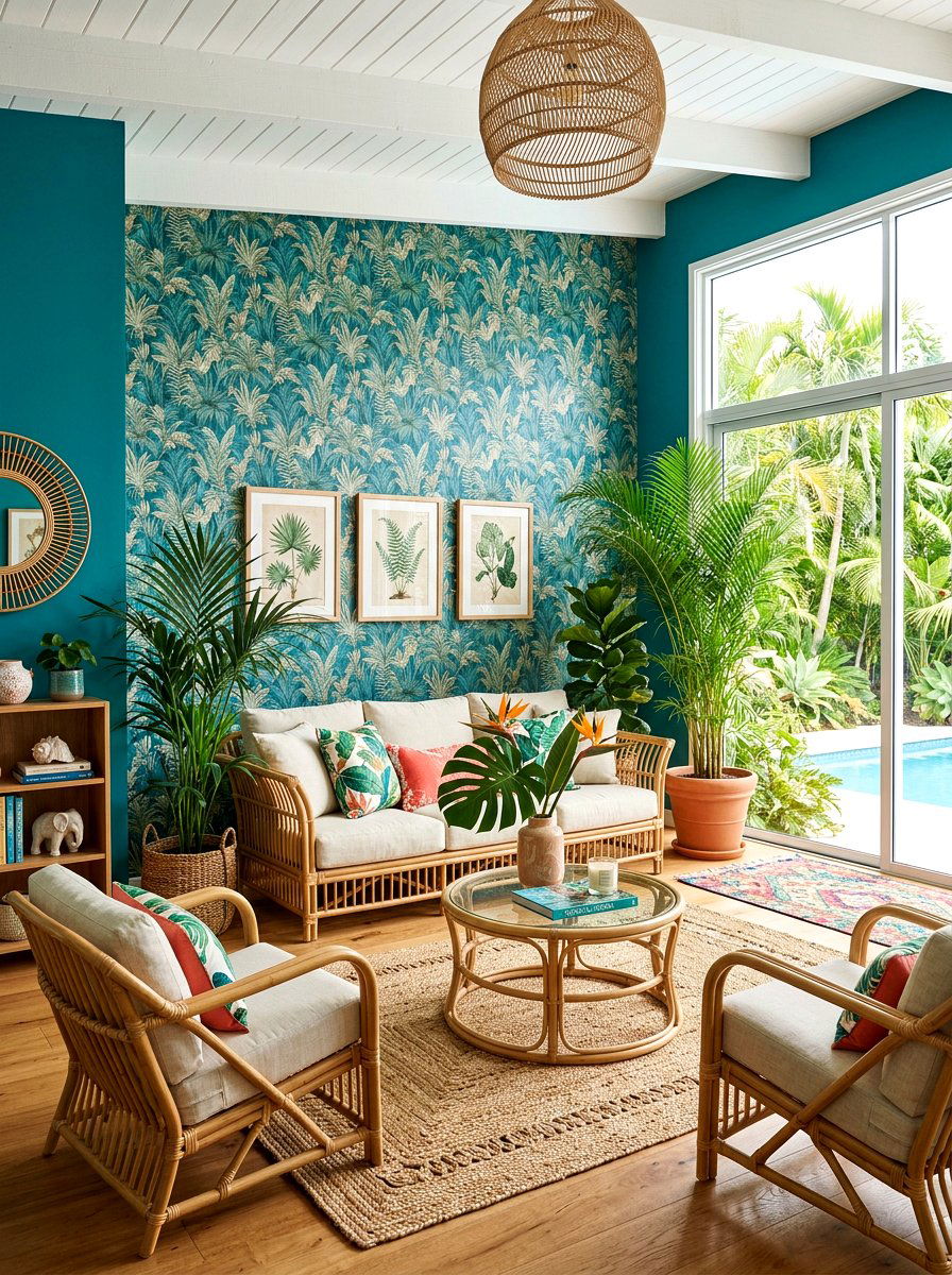 Tropical Teal Living Room - 30 teal living room ideas