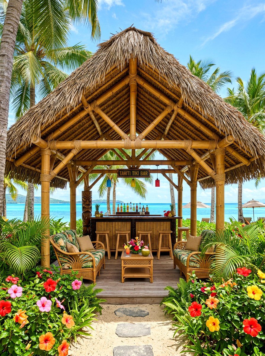 Tropical Thatch Roof Pavilion - 30 backyard pavilion ideas