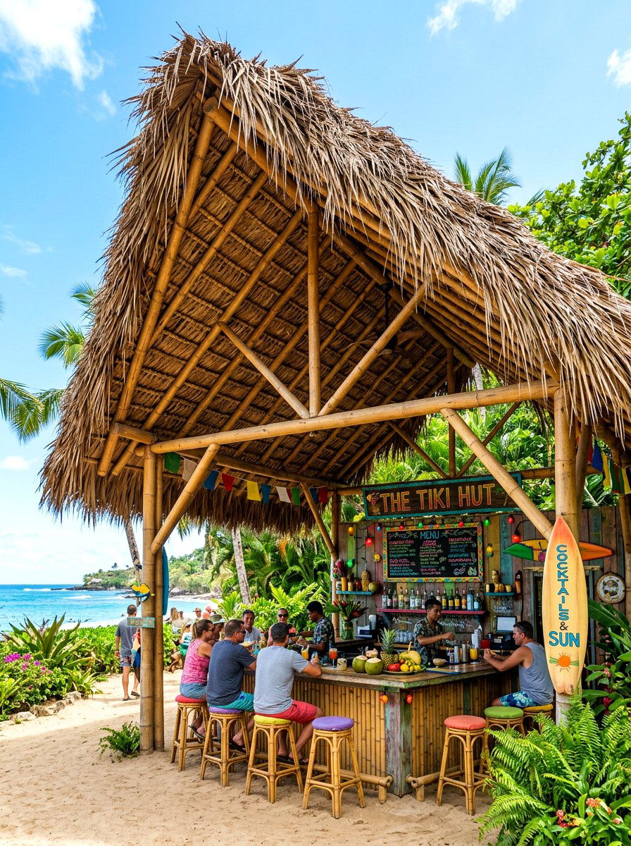 Tropical Thatch Roof - 30 covered patio ideas