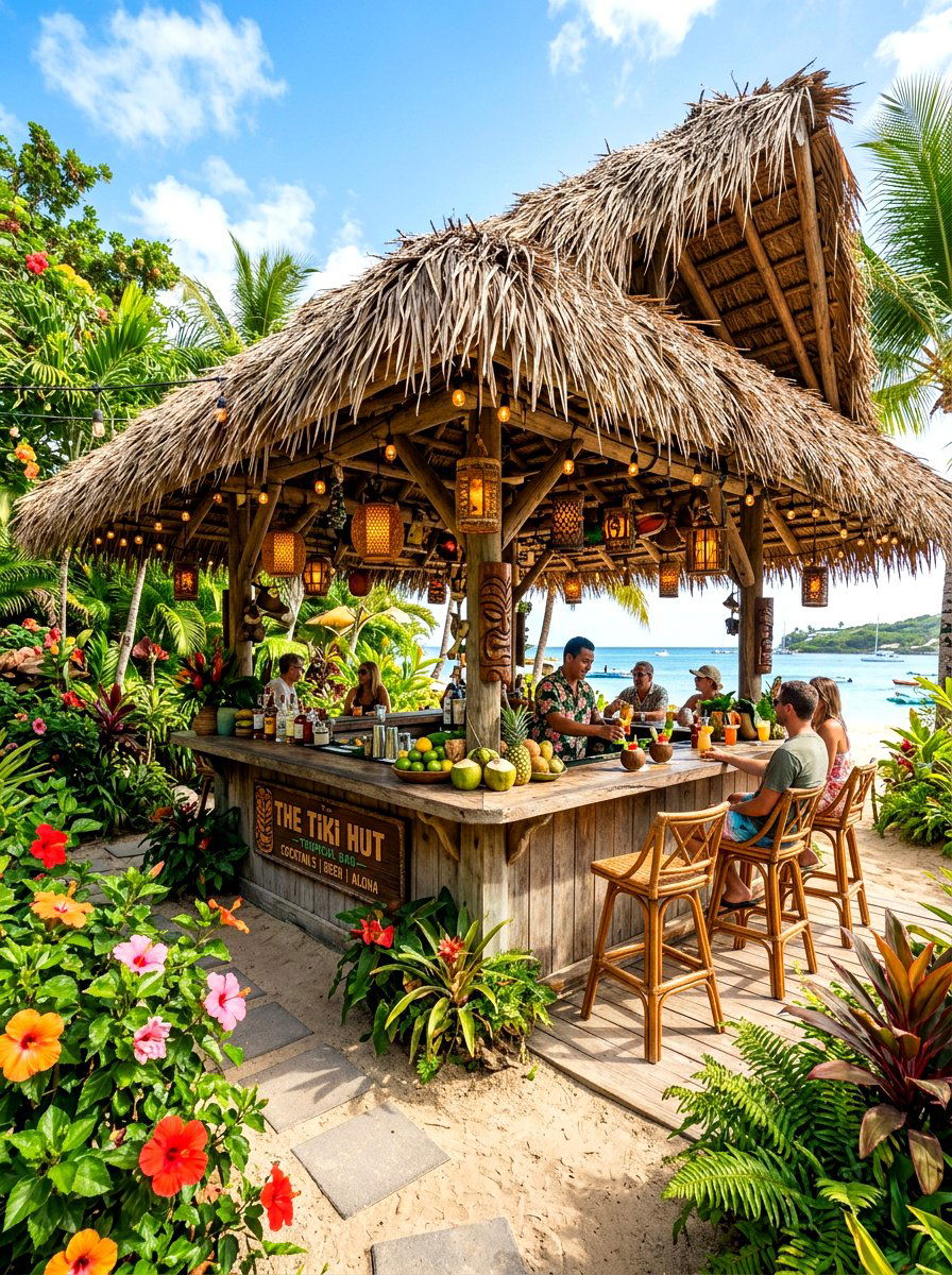 Tropical Thatched Bar - 30 poolside bar ideas