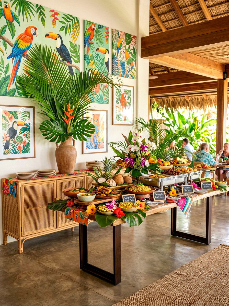 Tropical Theme Buffet - 30 buffet table decor ideas
