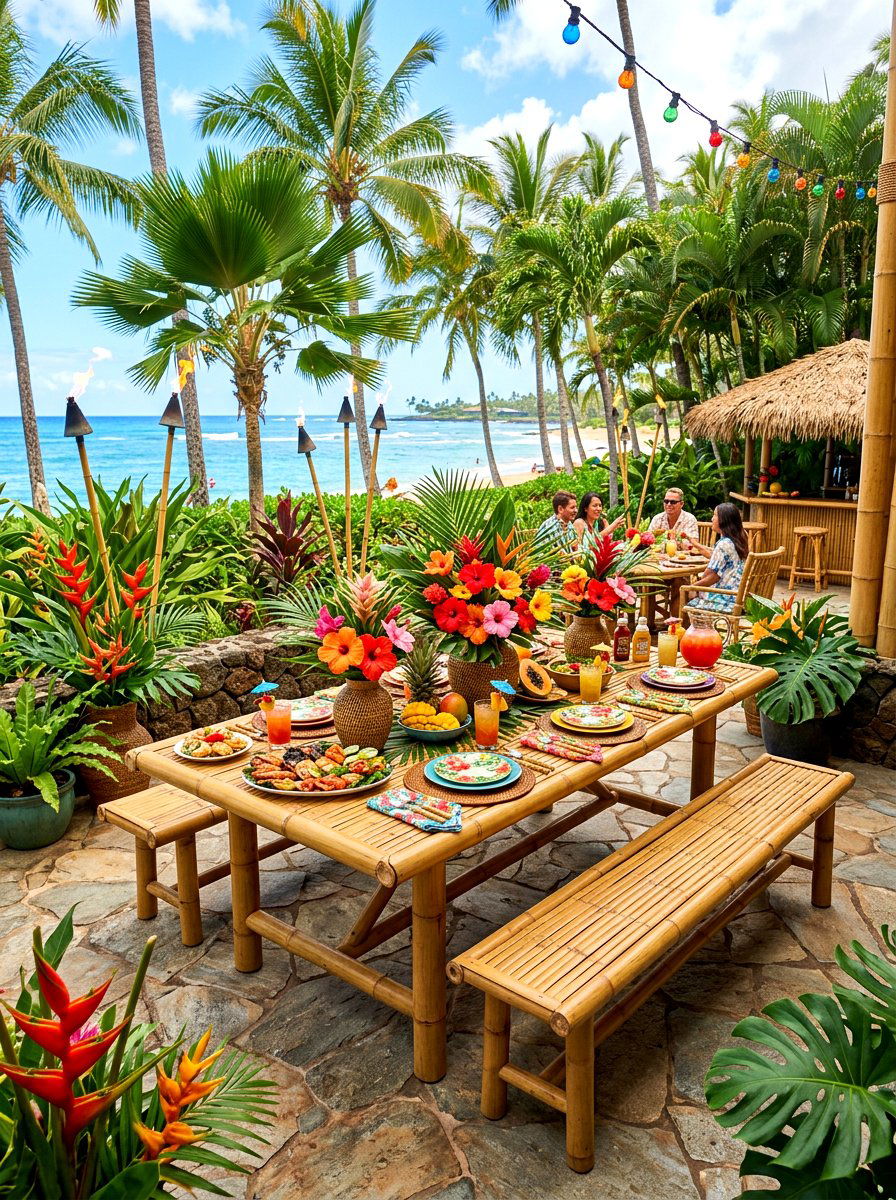 Tropical Themed Picnic Table - 30 picnic table patio ideas