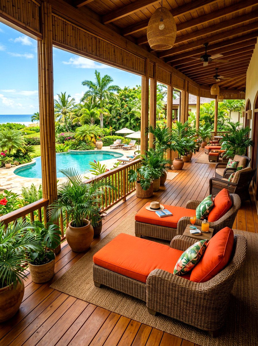 Tropical Themed Wraparound Porch - 30 wraparound porch ideas