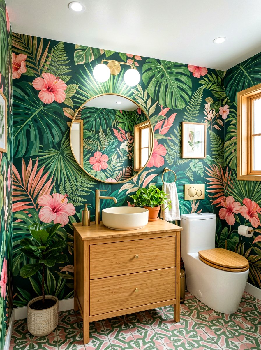 Tropical Wallpaper Powder Room - 30 powder room ideas