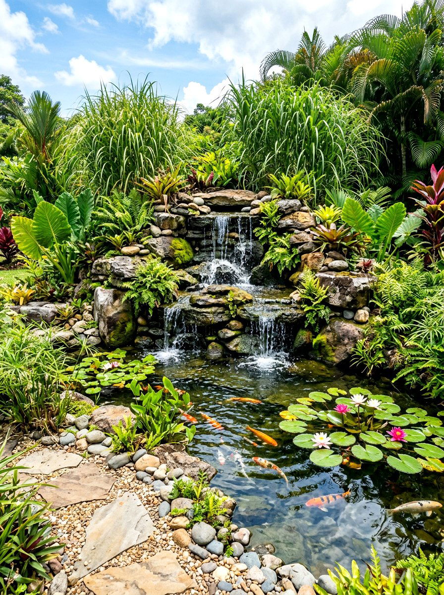 Tropical Water Feature - 30 tropical patio ideas