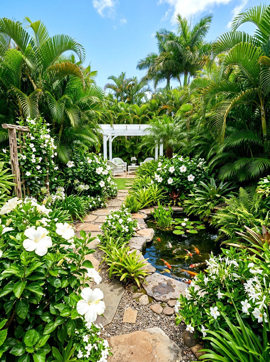 Tropical White Garden - 30 white flower garden ideas