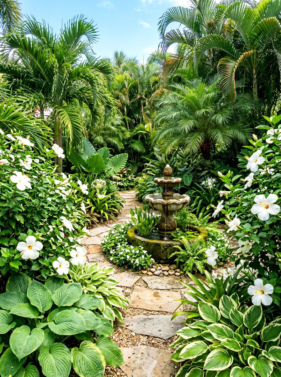 Tropical White Garden - 30 white bloom garden ideas