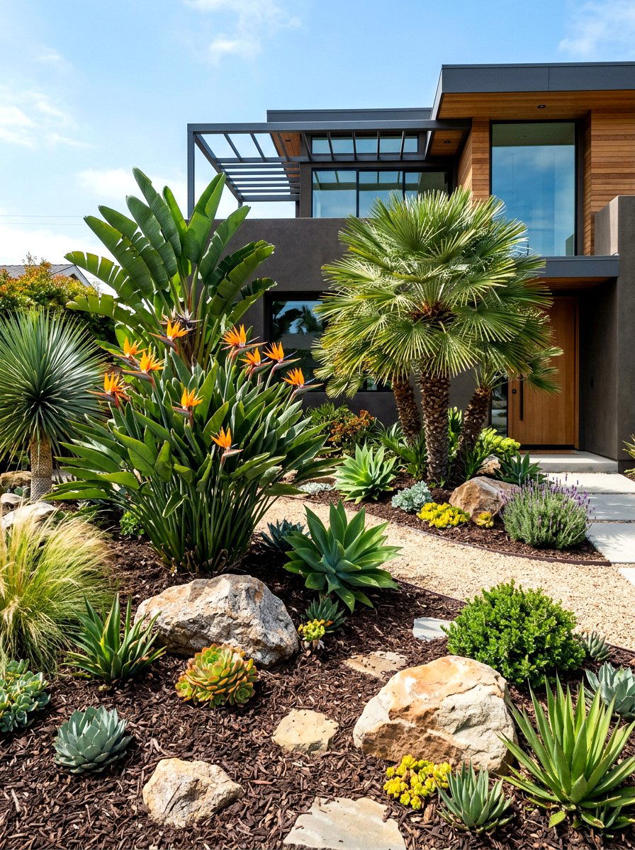 Tropical Xeriscape Yard - 30 xeriscape front yard ideas