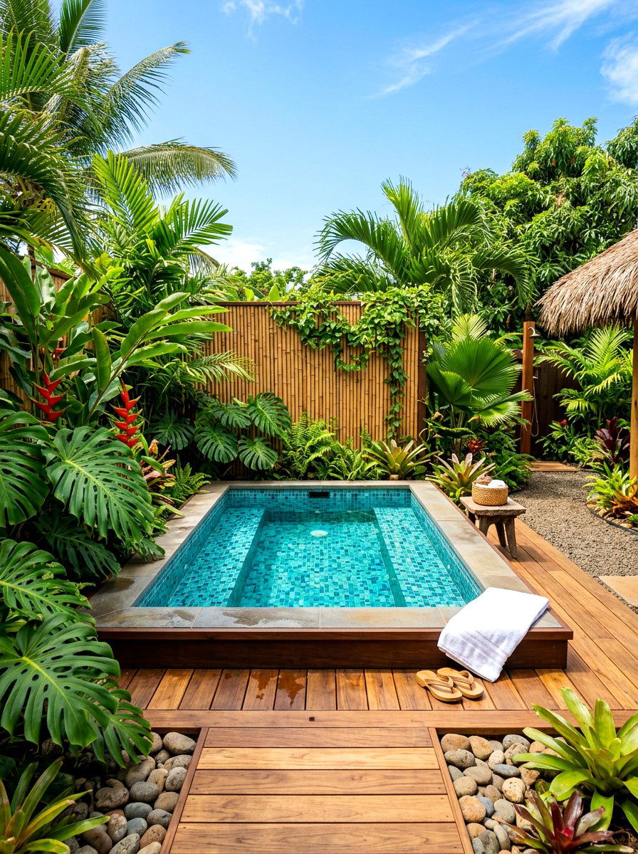 Tropical backyard cold plunge - 30 cold plunge backyard retreat ideas