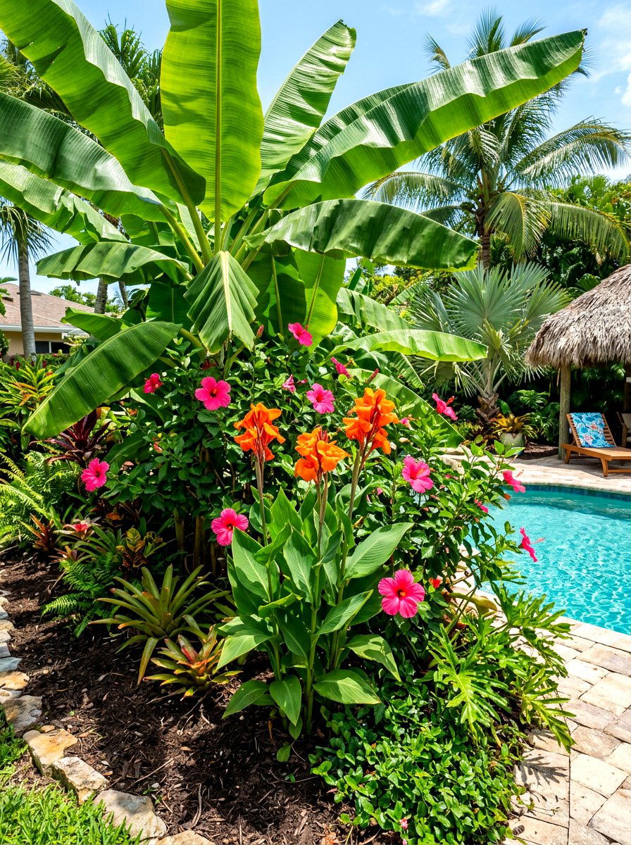 Tropical backyard garden bed - 30 flower bed layout ideas