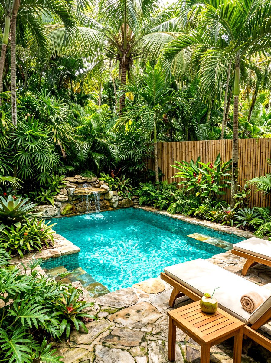 Tropical backyard plunge pool - 30 plunge pool backyard ideas aesthetic