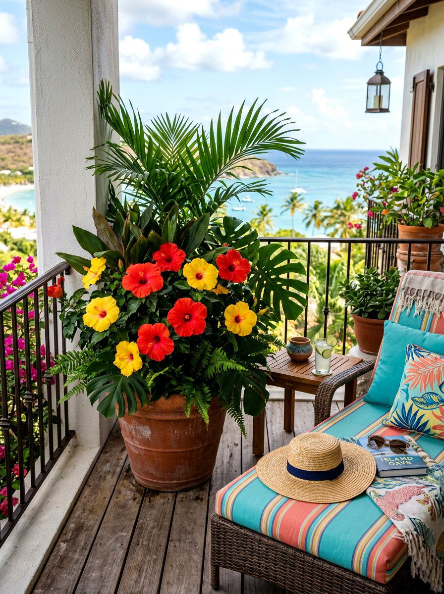 Tropical balcony planter - 30 balcony flower box ideas