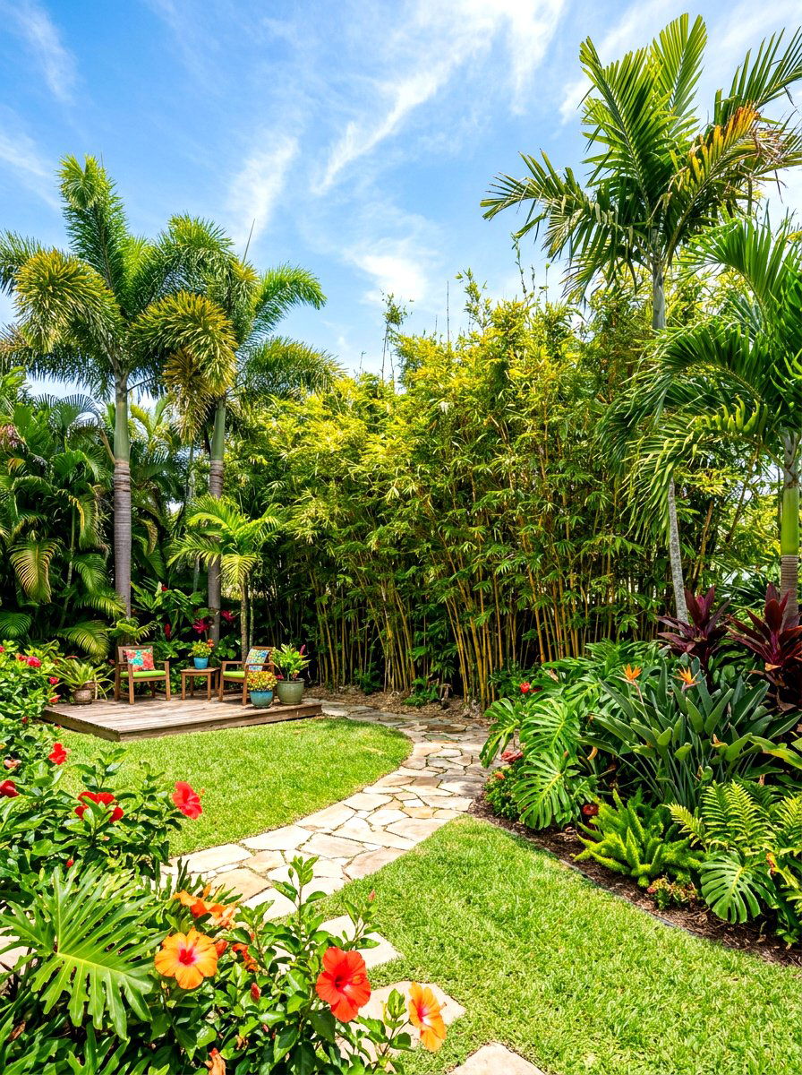 Tropical bamboo backyard barrier - 30 bamboo planter screen ideas