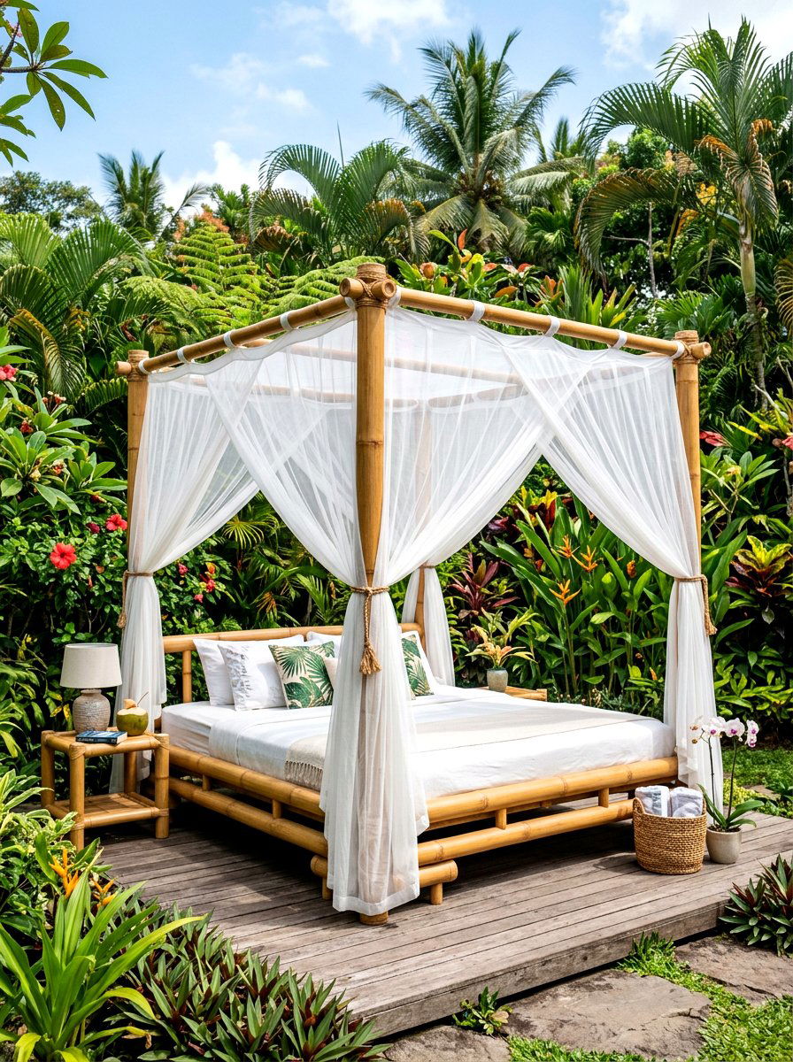Tropical bamboo canopy bed - 30 draped canopy bed ideas