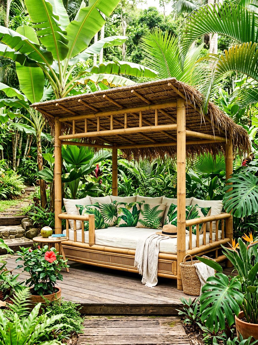 Tropical bamboo daybed - 30 outdoor daybed canopy ideas
