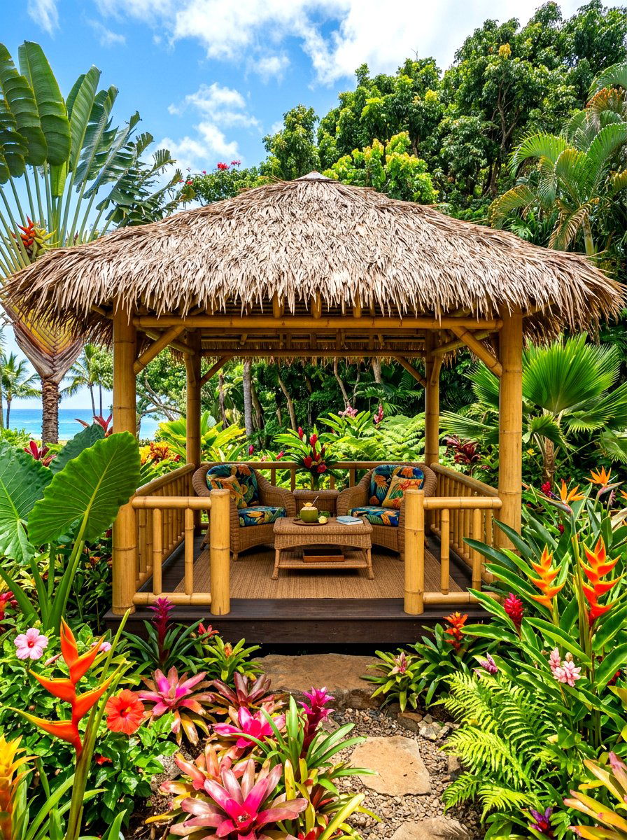 Tropical bamboo gazebo - 30 garden party gazebo ideas