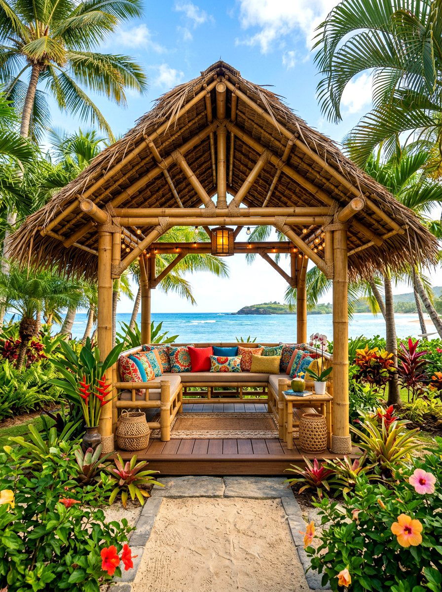 Tropical bamboo gazebo - 30 backyard gazebo ideas
