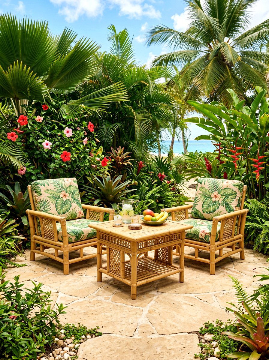 Tropical bamboo patio set - 30 patio breakfast area ideas